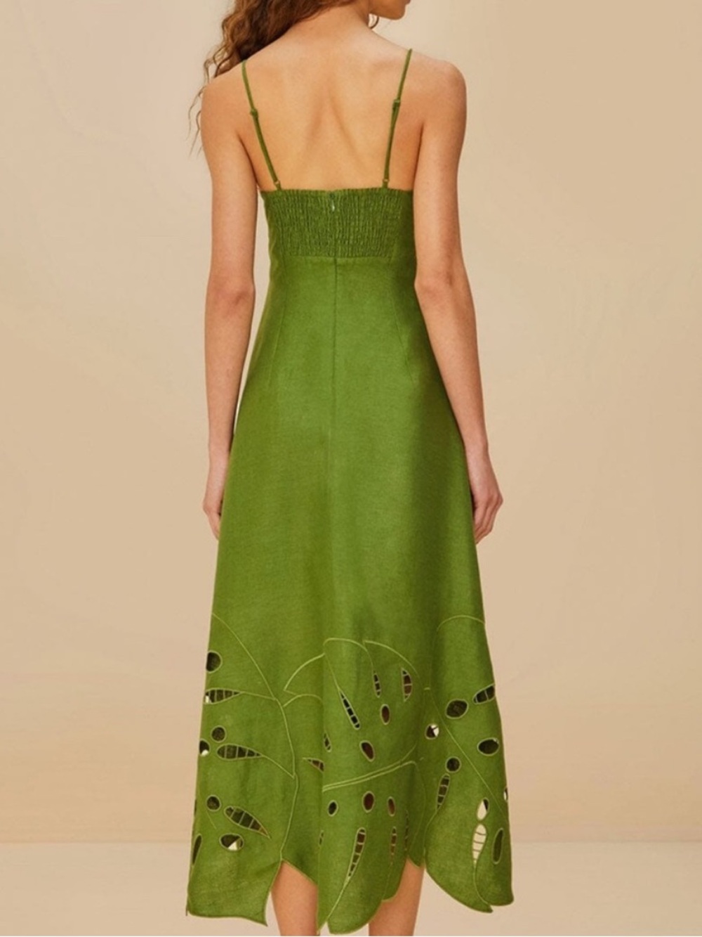 FARM Rio Green Spaghetti-Strap Midi Dress with Leaf Cutouts - Picture 2 of 6